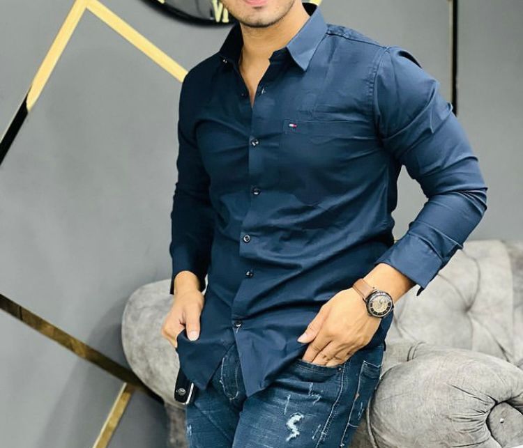 Men’s Premium Cotton Embroidered Logo Shirt – Tommy Hilfiger Inspired, Full Sleeves, Regular Fit