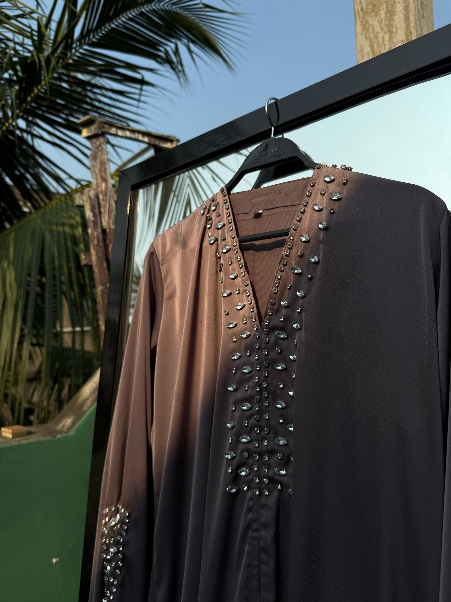 Traditional Abaya for Women – Satin Fabric with Handcrafted Stone Work – Free Black Stole