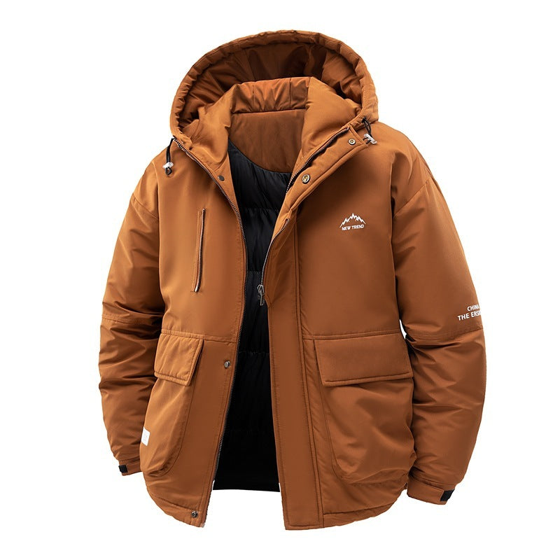 Unisex Minimalist Cotton-Padded Coat – Warm Loose Fit Drawstring Solid Color Winter Jacket
