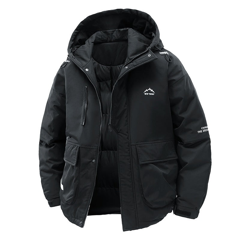 Unisex Minimalist Cotton-Padded Coat – Warm Loose Fit Drawstring Solid Color Winter Jacket