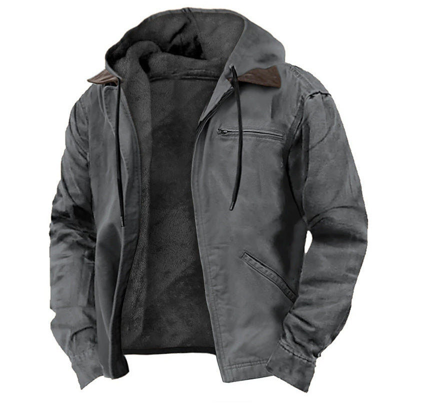 Winter Hooded Fleece Coat with Pockets – Warm Fashion Zip-Up Jacket, Casual Men's Outerwear