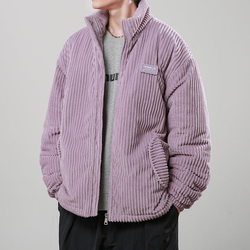 Unisex Corduroy Cotton-Padded Winter Coat – Warm Stand Collar Zipper Jacket, Casual Outdoor Streetwear, Comfortable Thick Long Sleeve Outerwear