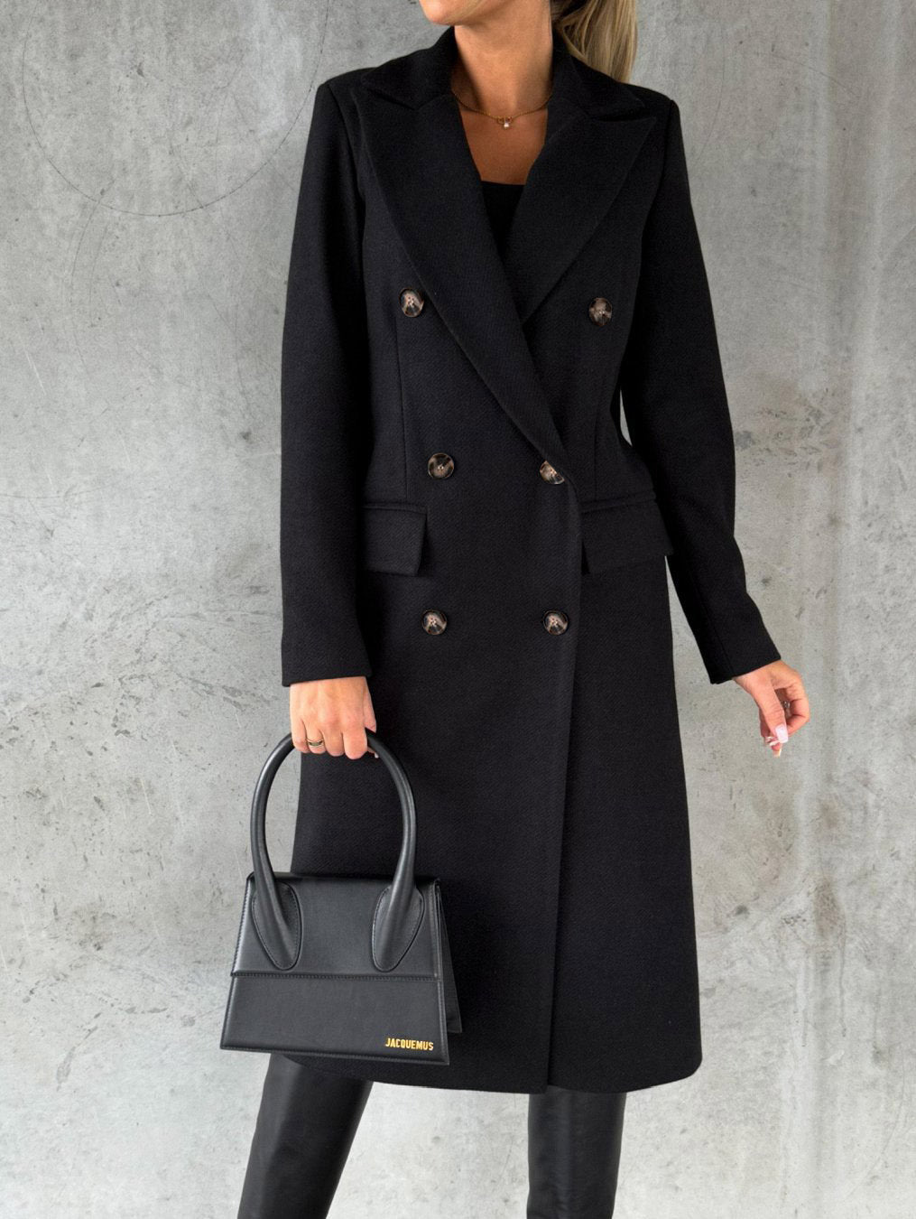 Women’s Double Breasted Lapel Winter Coat – Solid Slim Long Jacket, Fashionable Long Sleeve Top