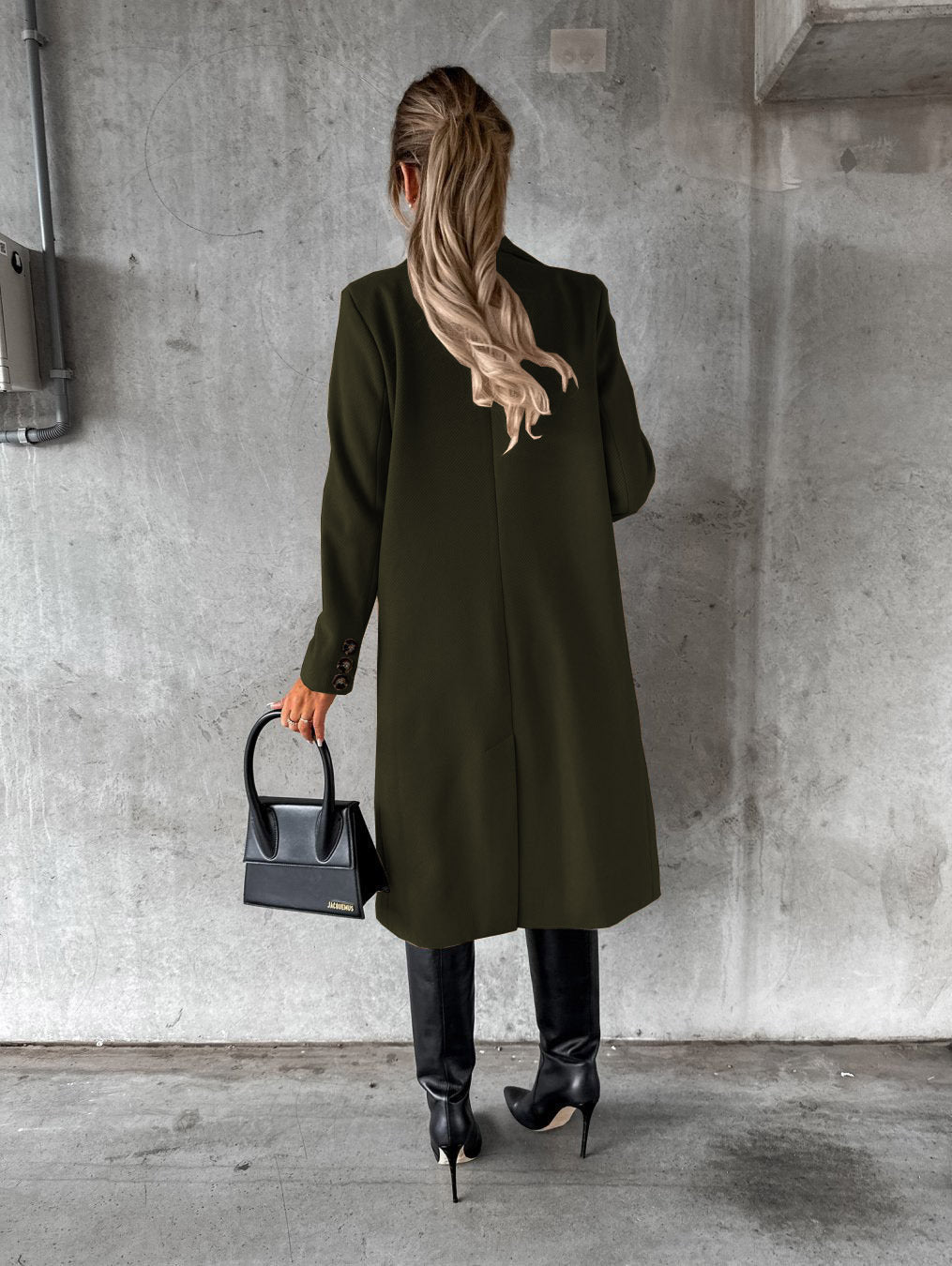 Women’s Double Breasted Lapel Winter Coat – Solid Slim Long Jacket, Fashionable Long Sleeve Top