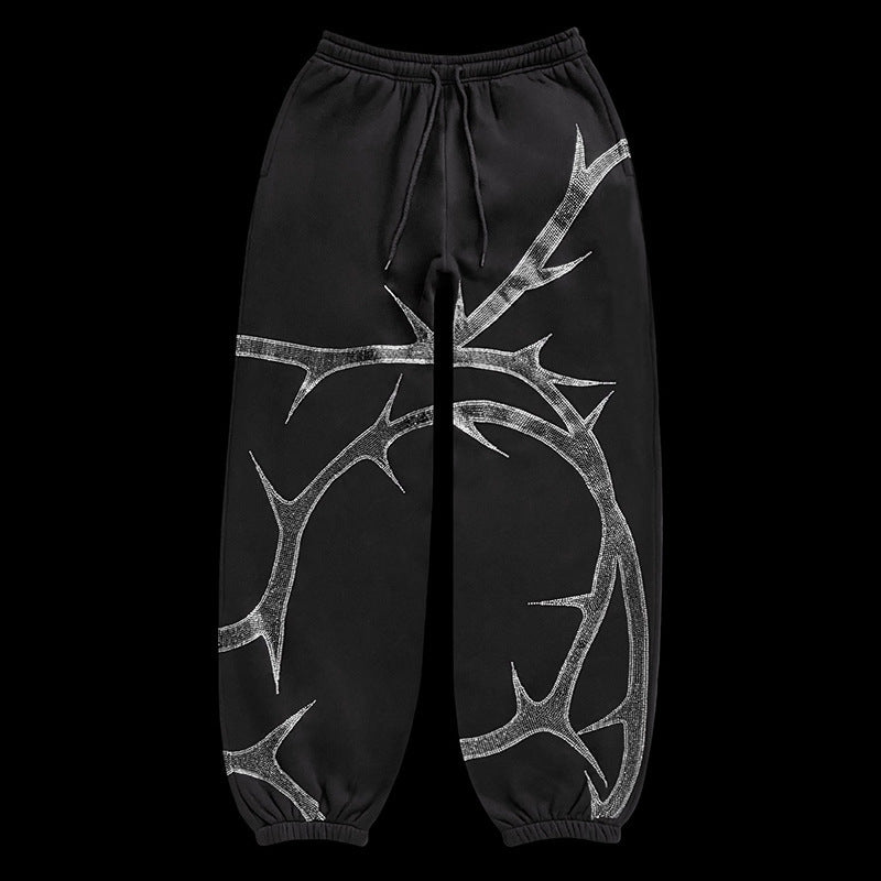 Street Style Hot Drilling Zip Hoodie & Trouser Set – Urban Fashion Tracksuit for Men & Women