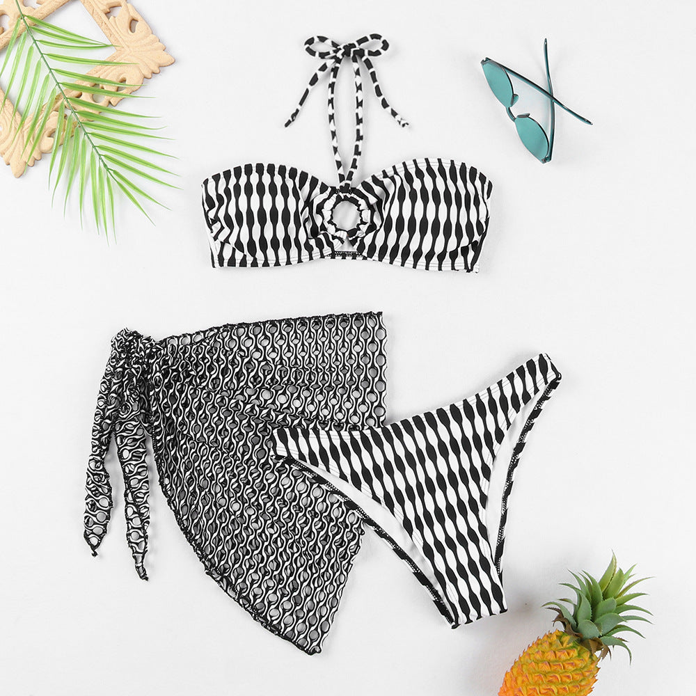 Women’s Three-Piece Bikini Swimsuit – Bandeau Tube Top Set, Stylish Summer Beachwear