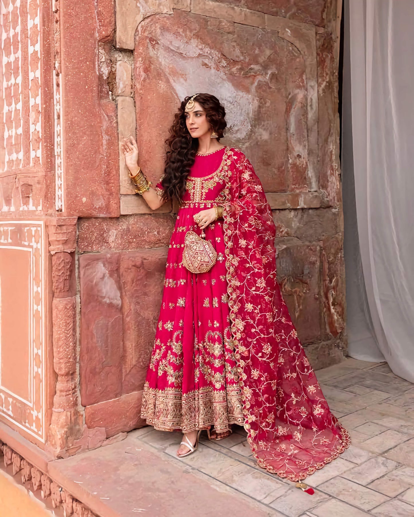 Anarkali Gown with Sequins, Zari & Thread Embroidery – Elegant Bridal Dupatta Set, Heavy Designer Ethnic Wear
