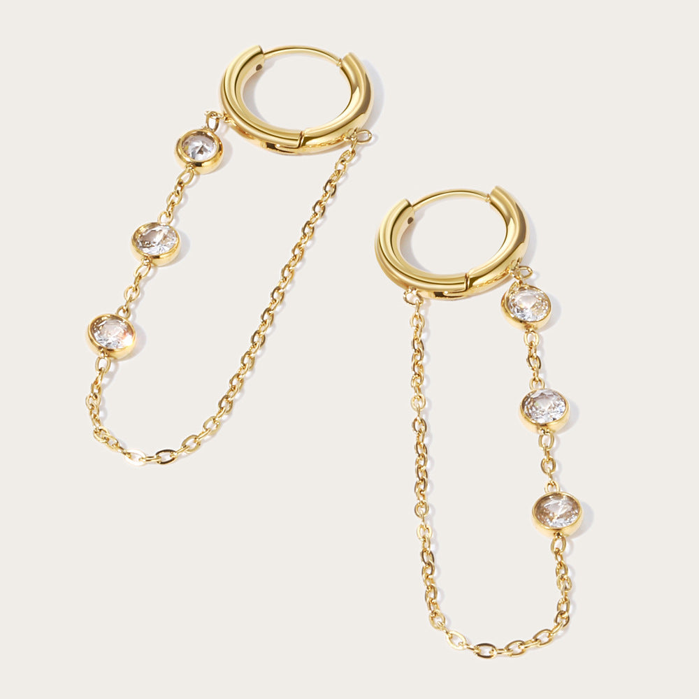 Titanium Steel Zircon Tassel Chain Earrings – Trendy Internet Hot Dangle Jewelry for Women