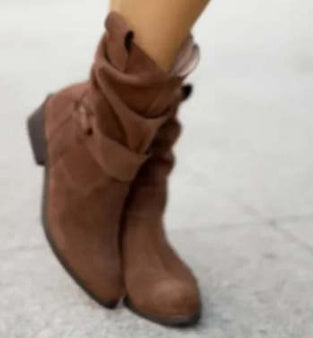 Ins Pointed Toe Mid-Calf Suede Zipper Western Boots – Fashion Winter Shoes for Women