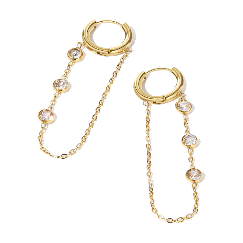 Titanium Steel Zircon Tassel Chain Earrings – Trendy Internet Hot Dangle Jewelry for Women