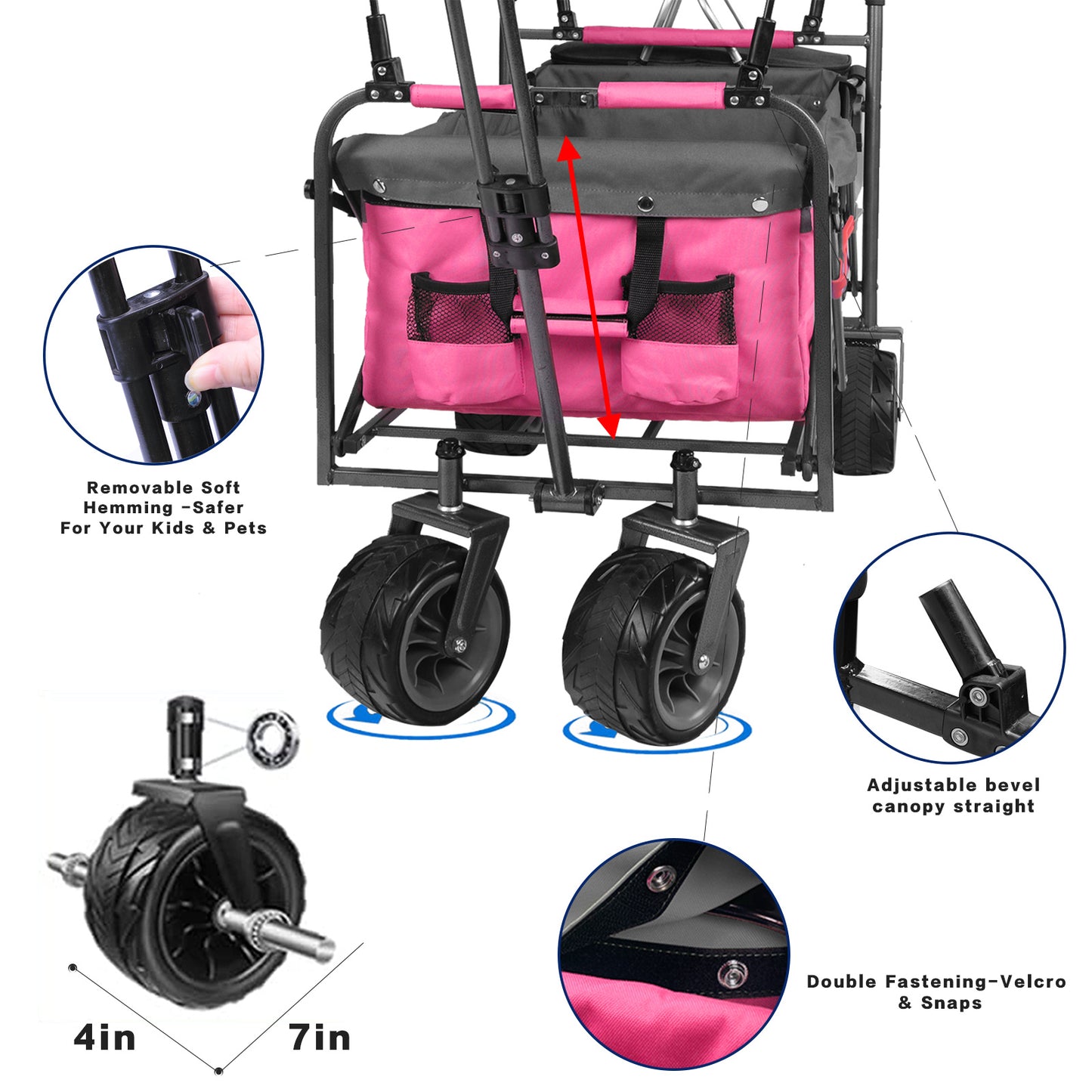 Collapsible 140L Folding Wagon Cart with Canopy & Cooler Bag – All-Terrain Wheels, Camping & Beach Wagon