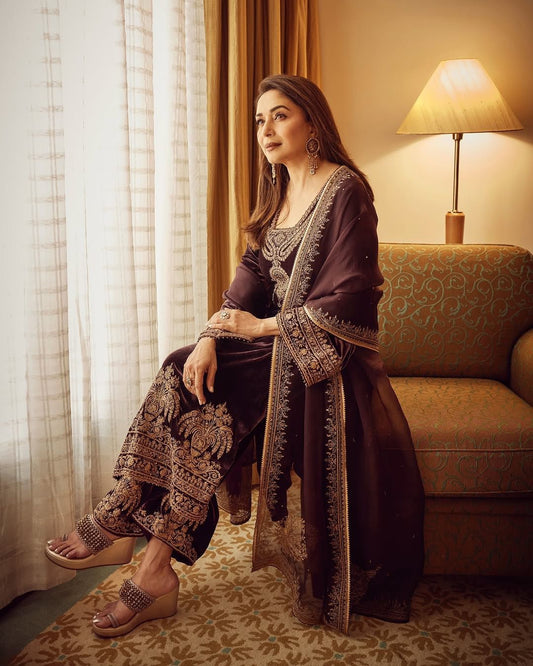 Presenting New  Heavy Embroidery Sequence Work Top-Bottom And Dupatta Set Fully Stitched