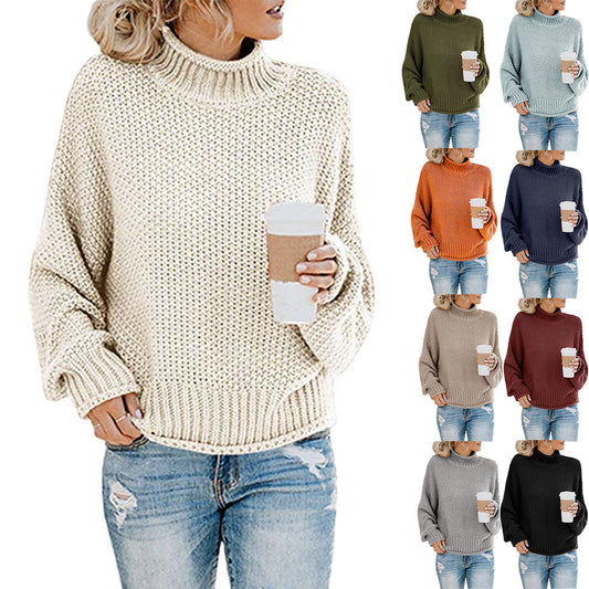 Women’s Cozy Solid Turtleneck Sweater – Winter Casual Chic Knitted Long Sleeve Pullover Top