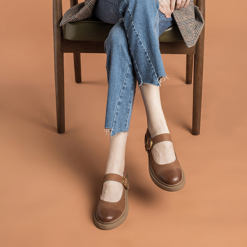 Vintage Mary Jane Women’s Small Leather Shoes with Buckle