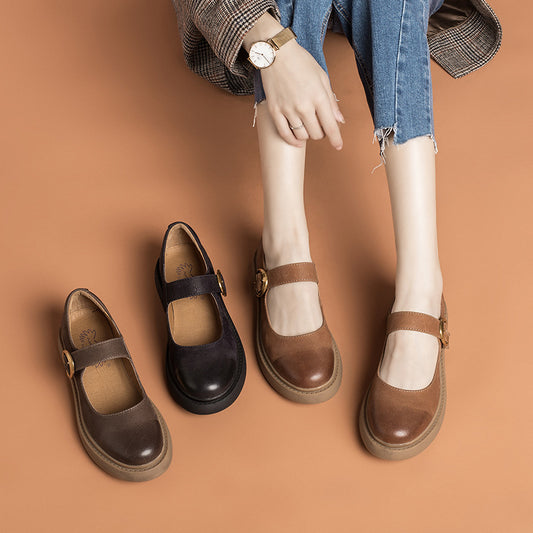 Vintage Mary Jane Women’s Small Leather Shoes with Buckle