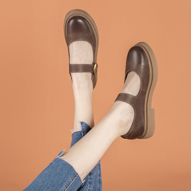 Vintage Mary Jane Women’s Small Leather Shoes with Buckle