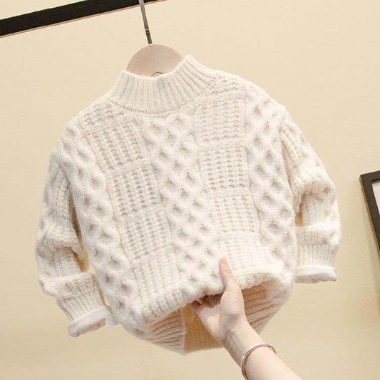 Boys Bright Color Western Style Sweater – Plus Velvet Warm Pullover for Kids