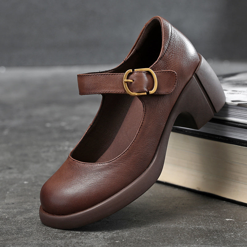 Vintage Mary Jane Women’s Small Leather Shoes with Buckle