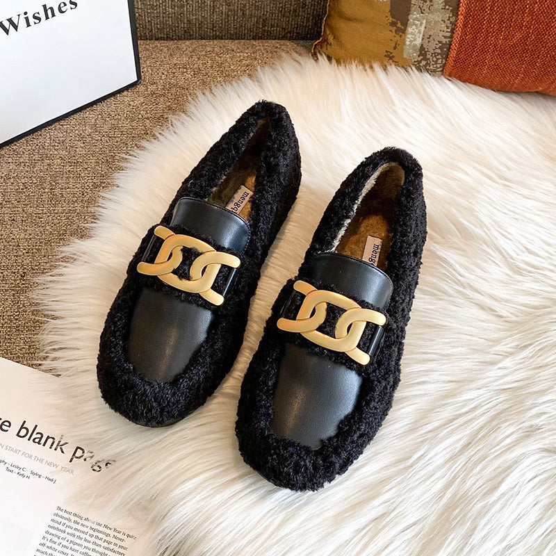 Women’s Thick Soled Ladybird Cotton Shoes – New Autumn Winter Style, Warm Slip-On Casual Flats