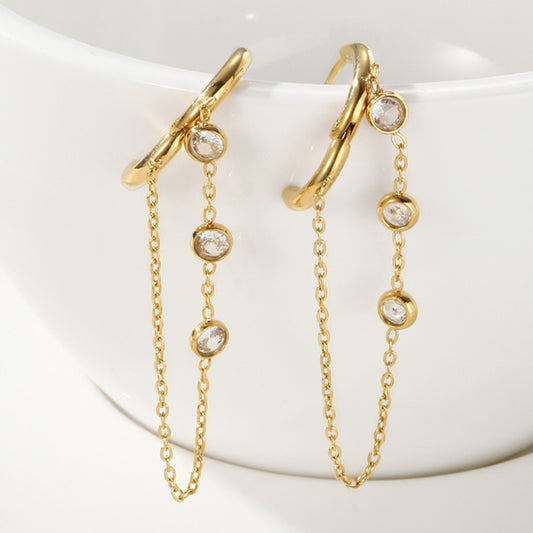 Titanium Steel Zircon Tassel Chain Earrings – Trendy Internet Hot Dangle Jewelry for Women