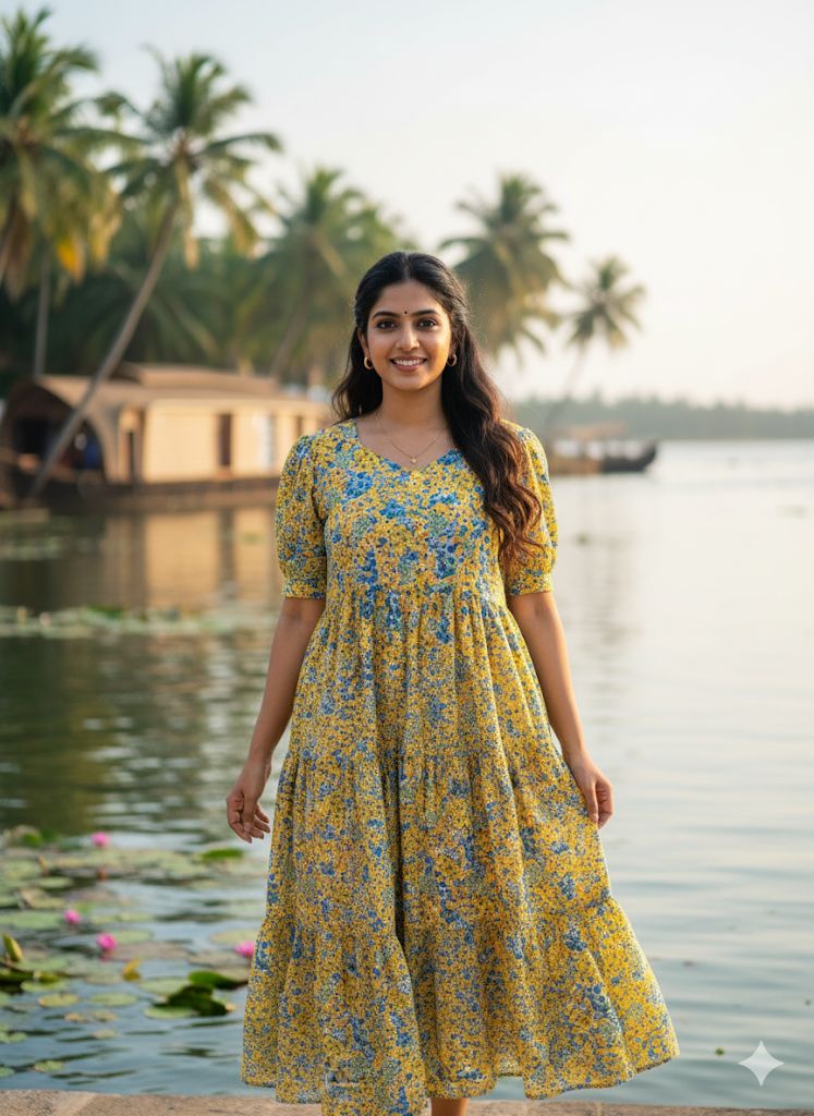 Vacation Special Floral Pleated Maxi Dress – Elegant Garden Print Fox Georgette Long Gown
