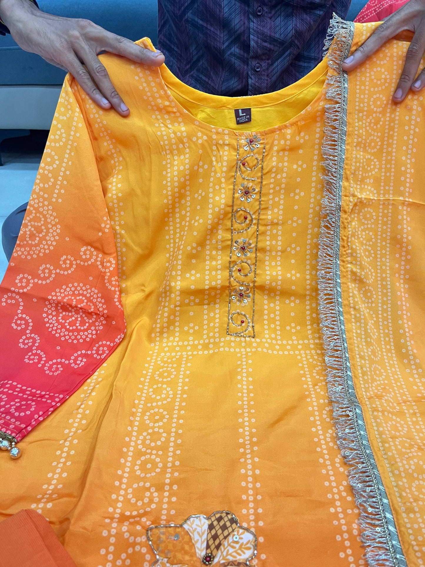 Premium Pure Softy Chinon Silk Kurti Set with Aari & Hand Work – 3-Piece Festive Wear