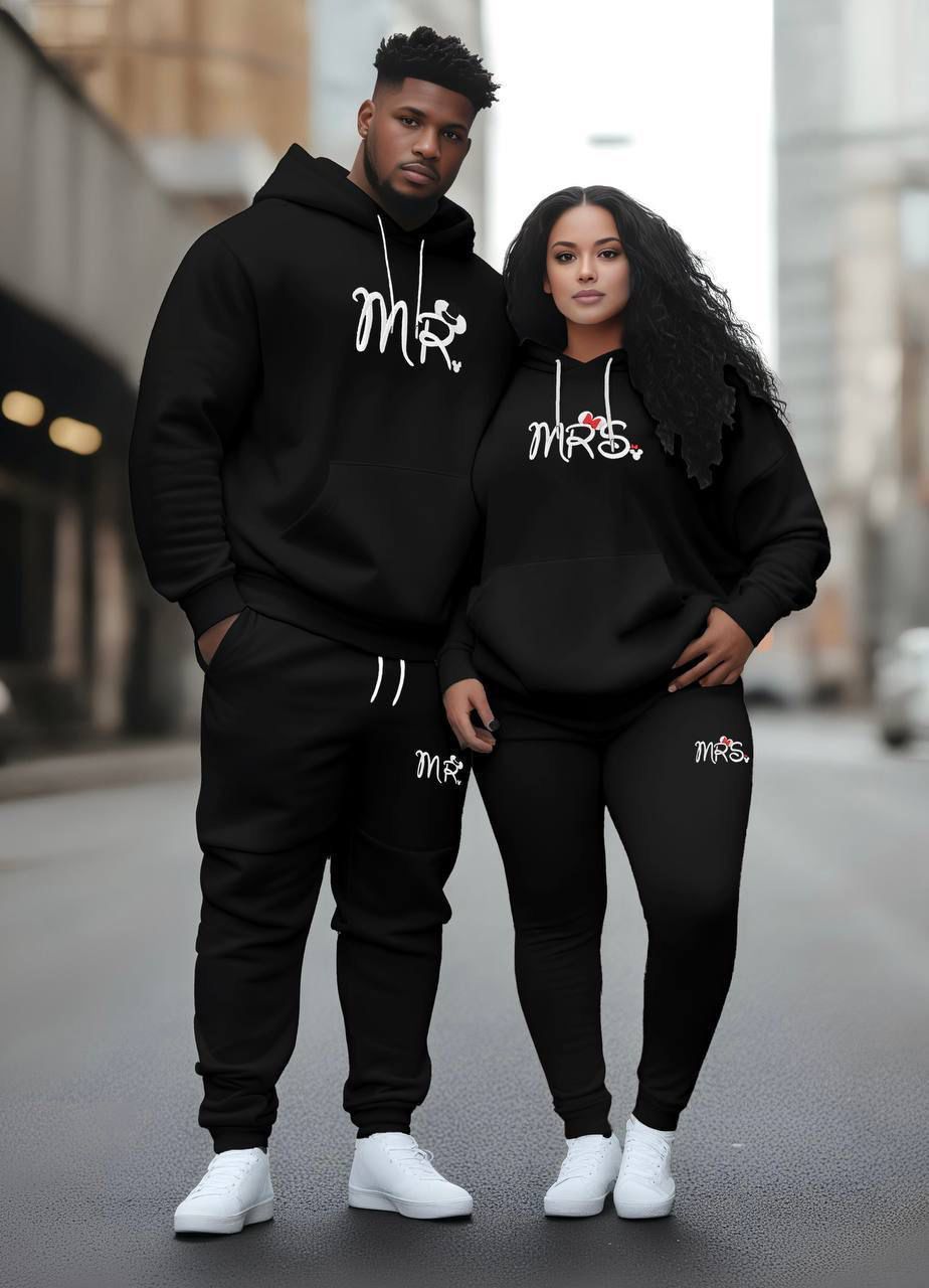 Couple “MR & MRS” Hoodie + Lower Winter Tracksuit | Premium Fleece Cotton | Matching Outfit for Him & Her