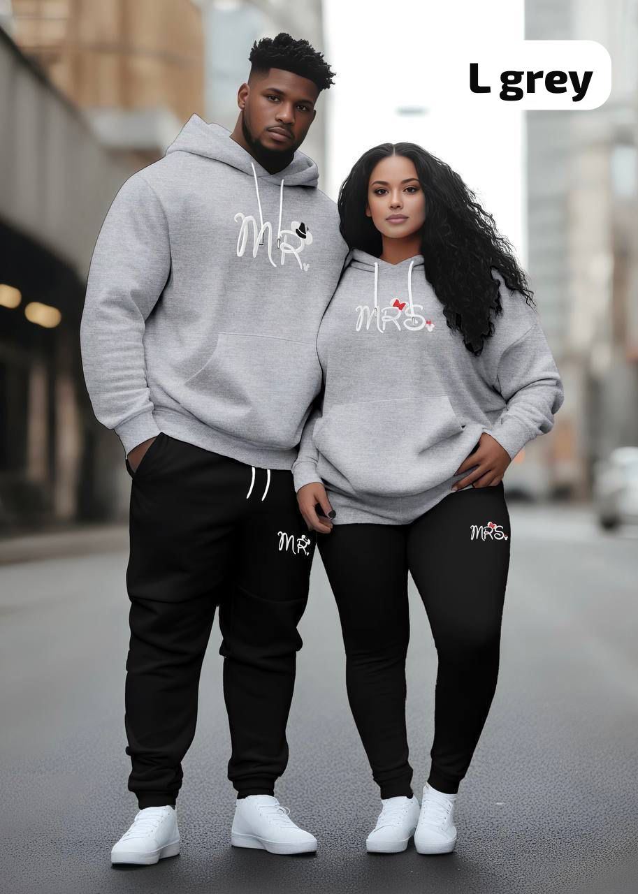 Couple “MR & MRS” Hoodie + Lower Winter Tracksuit | Premium Fleece Cotton | Matching Outfit for Him & Her