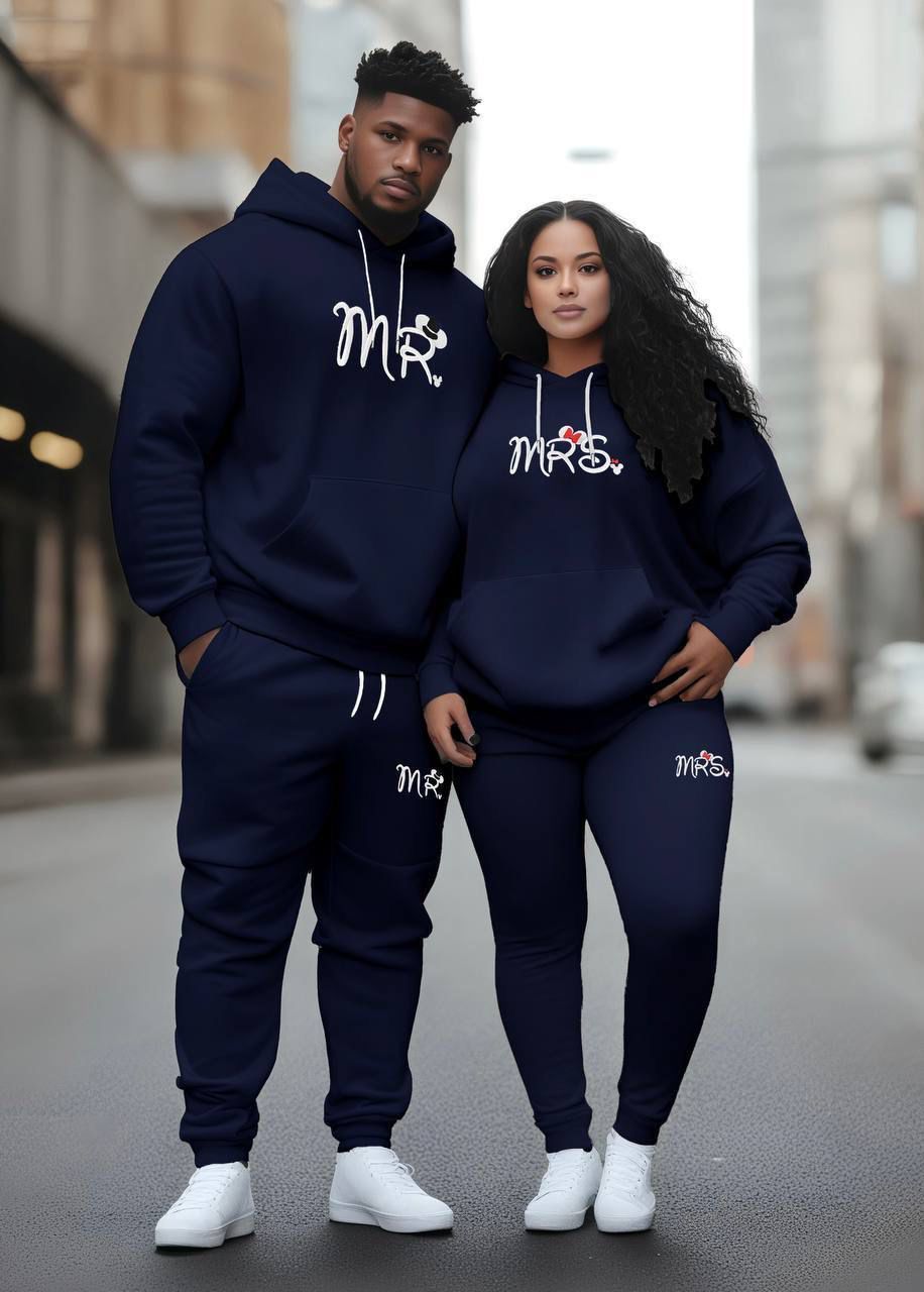 Couple “MR & MRS” Hoodie + Lower Winter Tracksuit | Premium Fleece Cotton | Matching Outfit for Him & Her