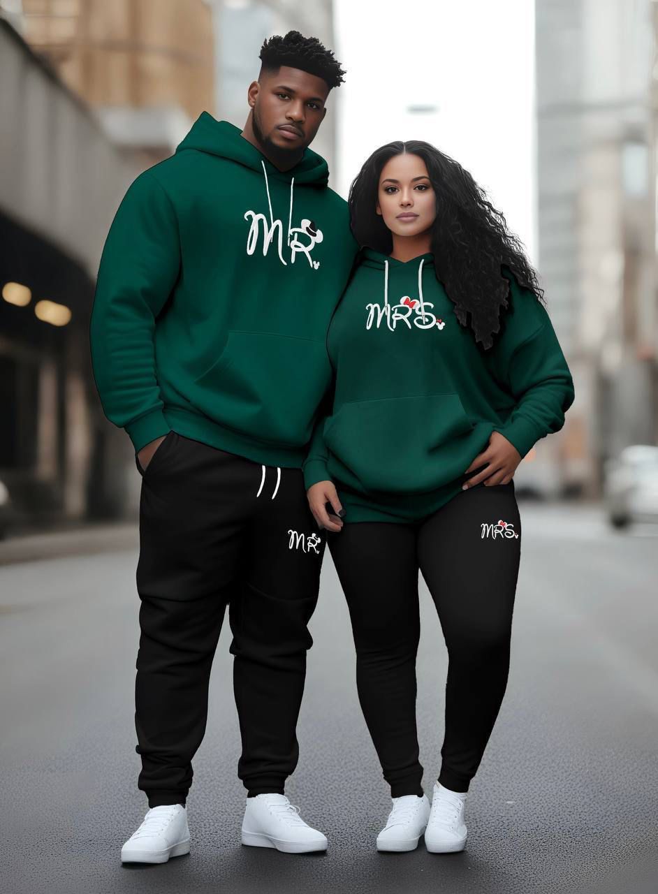 Couple “MR & MRS” Hoodie + Lower Winter Tracksuit | Premium Fleece Cotton | Matching Outfit for Him & Her