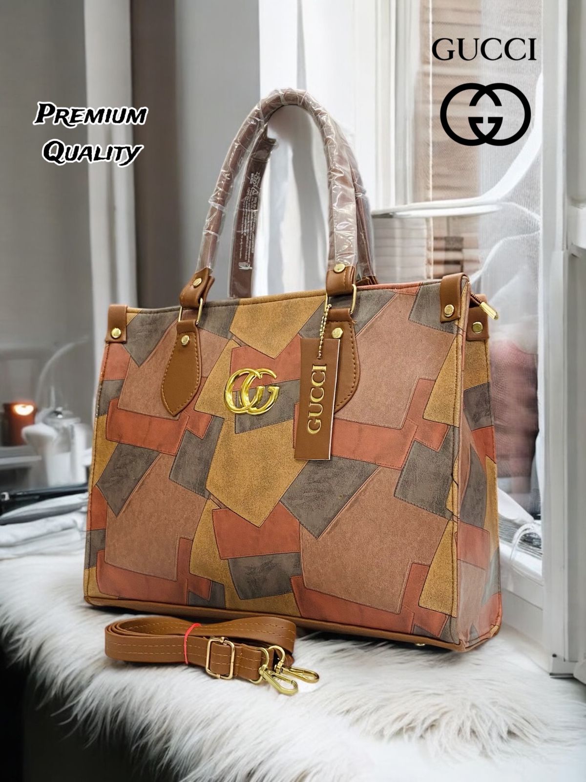 Gucci PU Leather Tote Bag for Women – Premium Quality Handbag with Adjustable Belt & Laptop Compartment | New Arrival