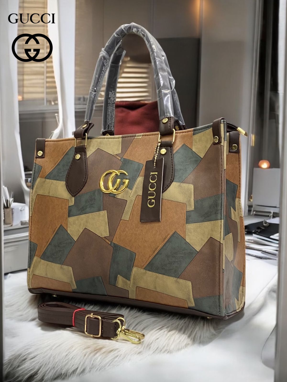 Gucci PU Leather Tote Bag for Women – Premium Quality Handbag with Adjustable Belt & Laptop Compartment | New Arrival