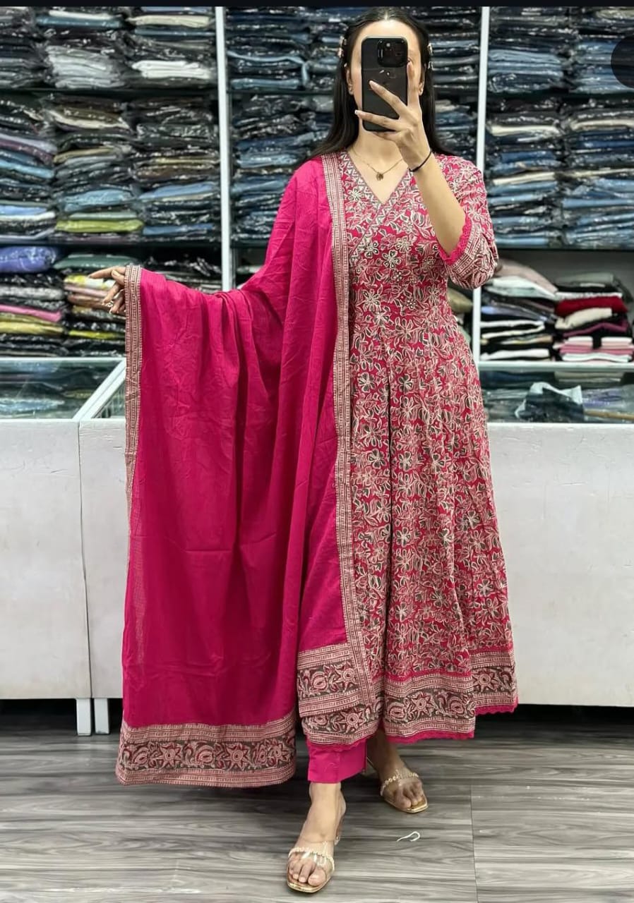 New Arrival Angrakha Kurta Set – Sanganeri Print with Elegant Embroidery | Cotton Traditional Wear  [We have only L-Size]