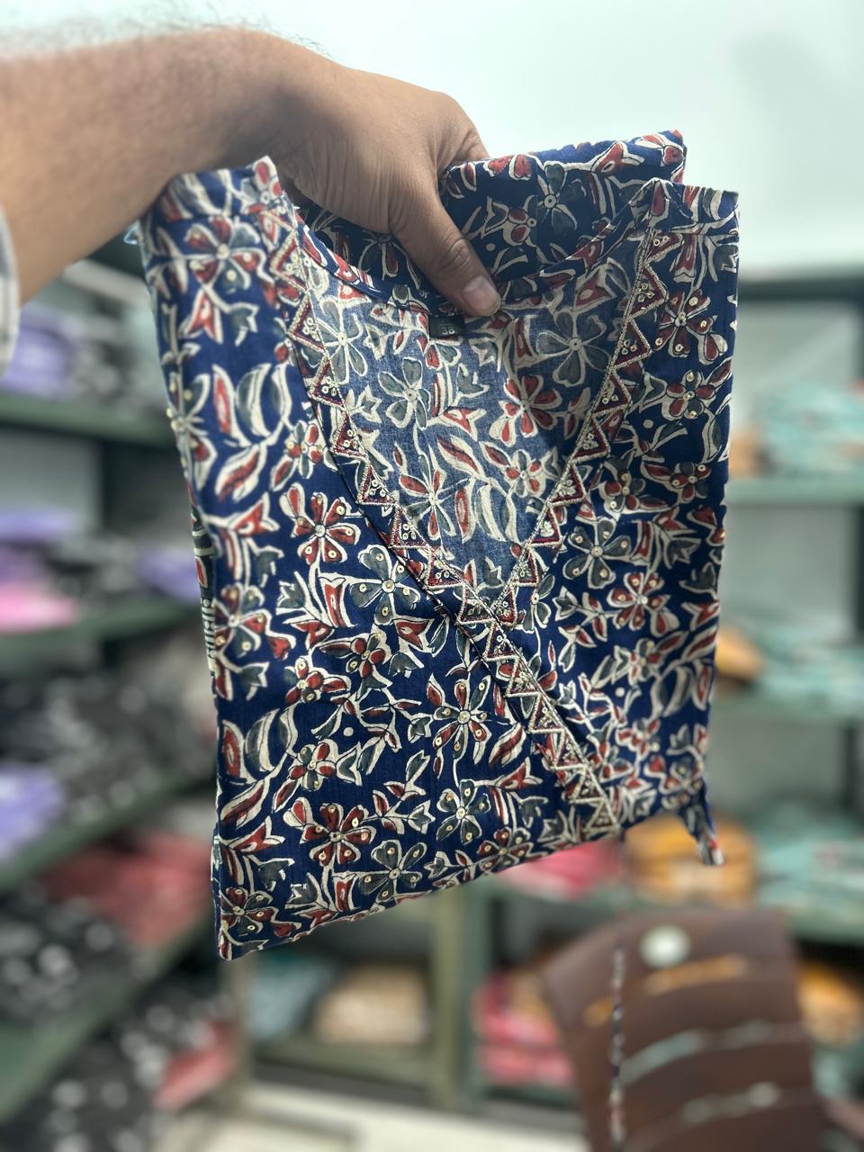 New Arrival Angrakha Kurta Set – Sanganeri Print with Elegant Embroidery | Cotton Traditional Wear  [We have only L-Size]