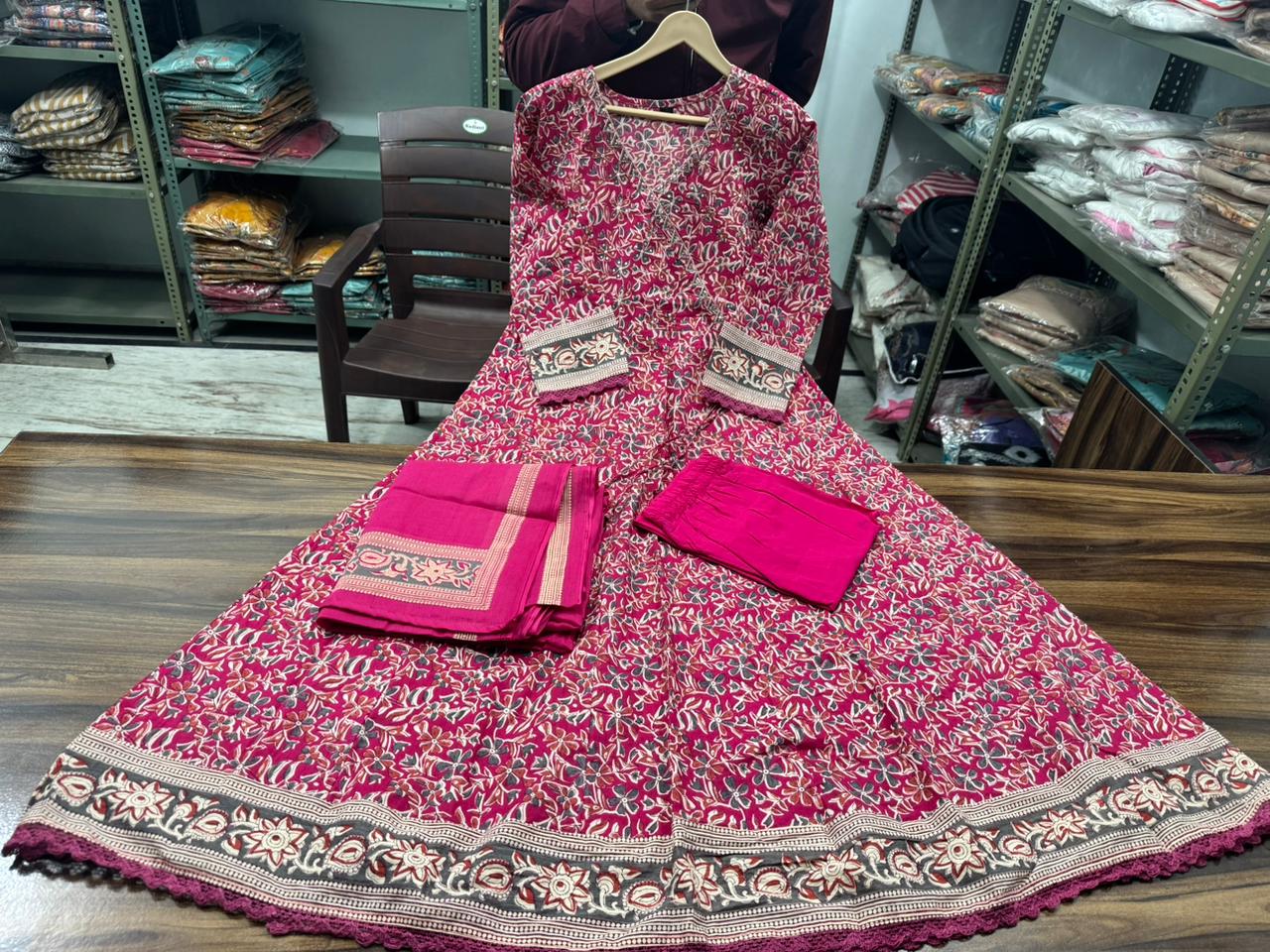 New Arrival Angrakha Kurta Set – Sanganeri Print with Elegant Embroidery | Cotton Traditional Wear  [We have only L-Size]