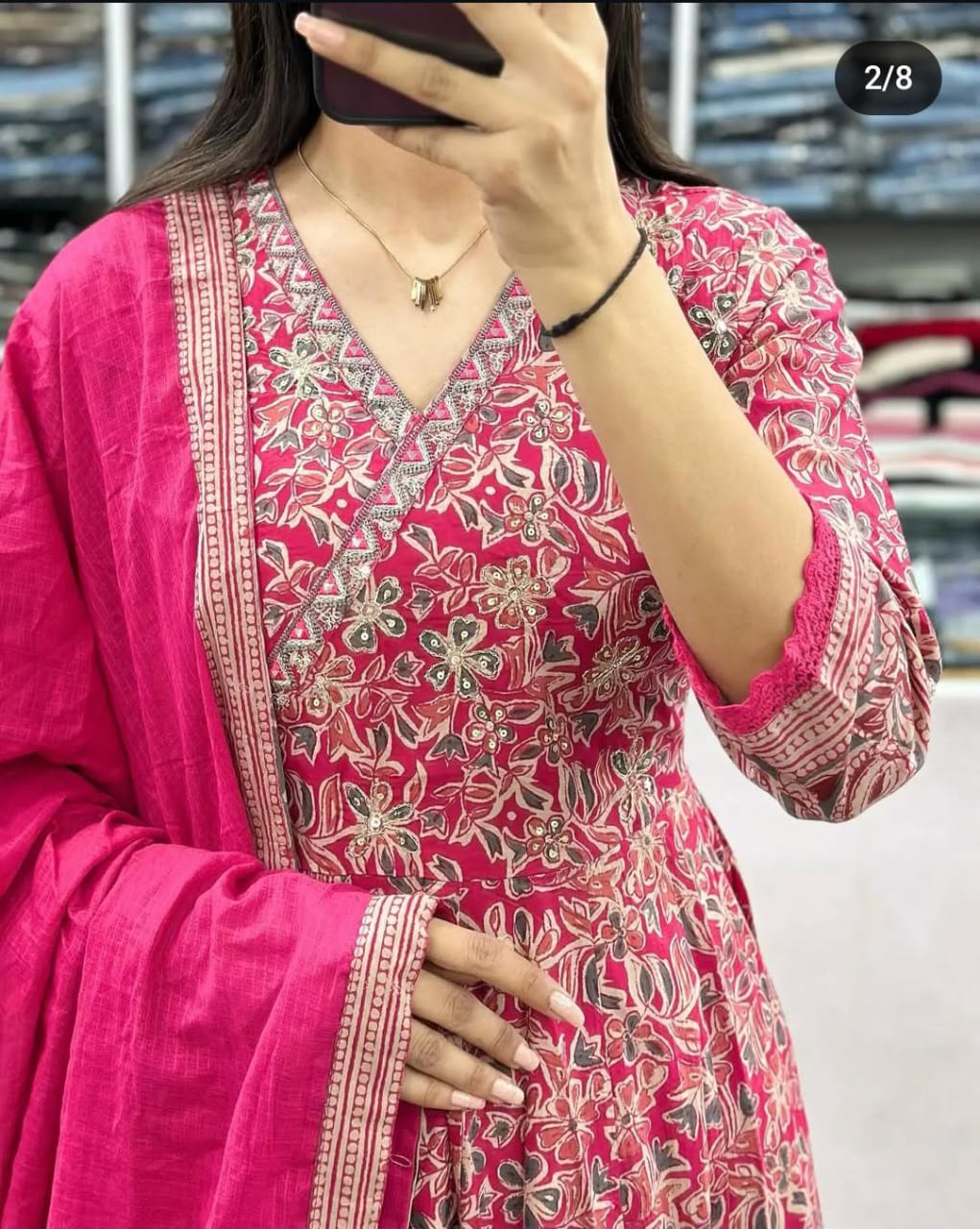 New Arrival Angrakha Kurta Set – Sanganeri Print with Elegant Embroidery | Cotton Traditional Wear  [We have only L-Size]