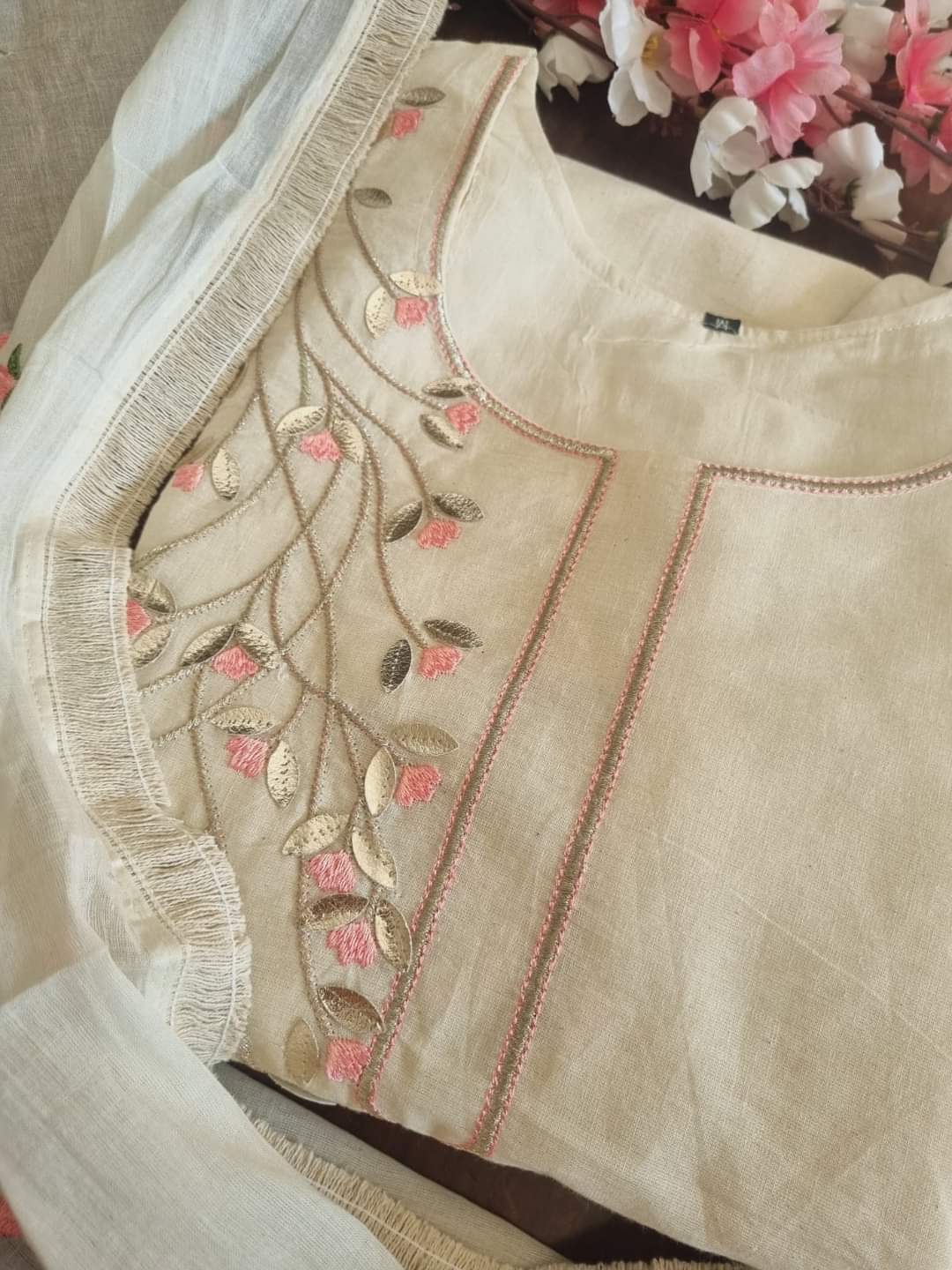 New Launch Pure Chandri Kurti Set with Sharara & Dupatta – Heavy Zari Embroidery & Lace | Malmal Cotton