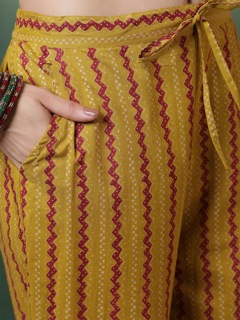 Mehandi Printed Cotton Kurta Set with Zardozi Handwork – Festive Wear for Navratri & Diwali  [We have only M-Size]