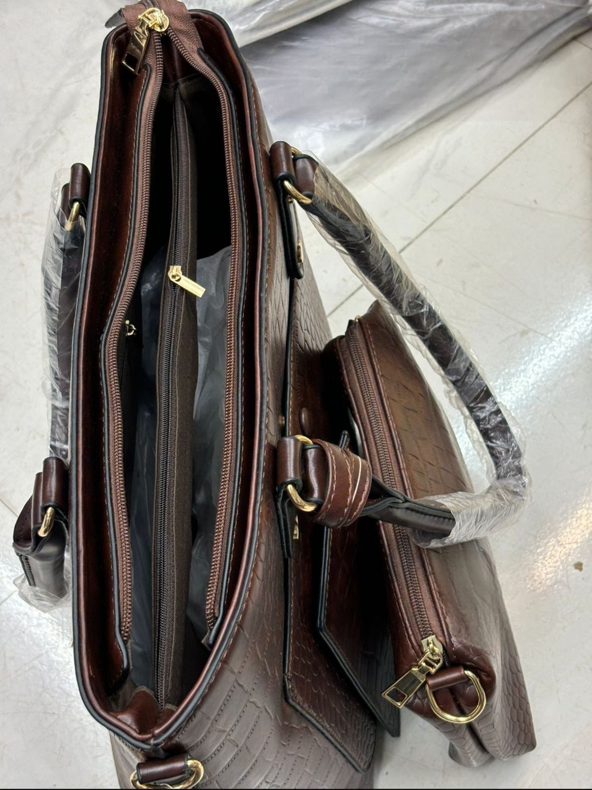 Imported 3 PCS Crocodile Texture Combo Set – Tote, Sling & Cash Pouch | Premium Quality Bags for Women