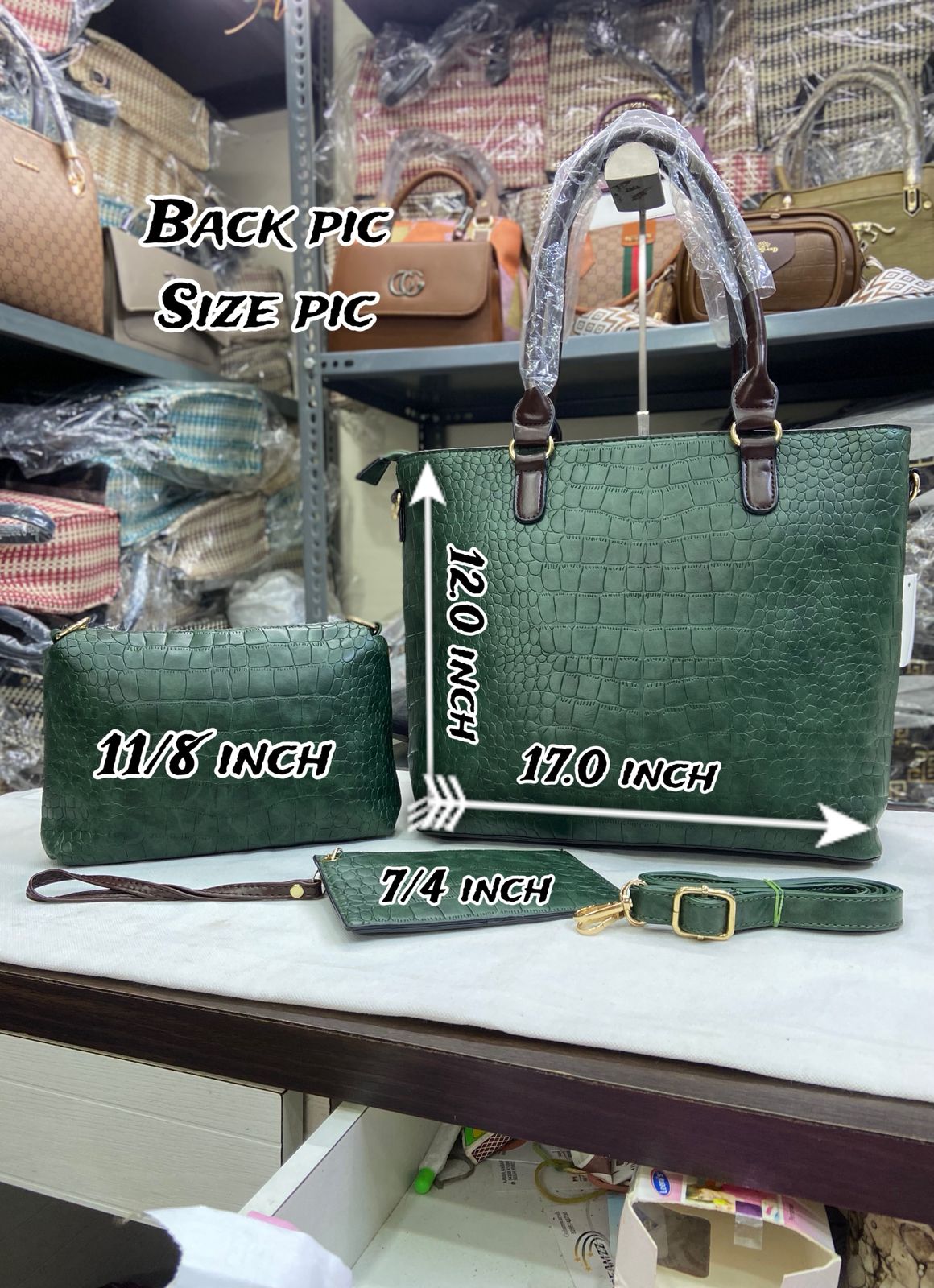 Imported 3 PCS Crocodile Texture Combo Set – Tote, Sling & Cash Pouch | Premium Quality Bags for Women