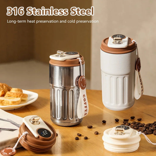 Smart Digital Thermal Stainless Steel Bottle – Portable Insulated Coffee Mug, Vacuum Flasks 450ml Keep Hot & Cold, In-Car Travel Cup
