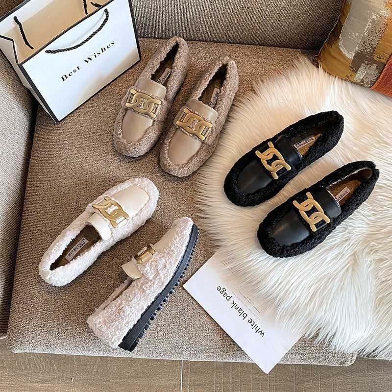 Women’s Thick Soled Ladybird Cotton Shoes – New Autumn Winter Style, Warm Slip-On Casual Flats