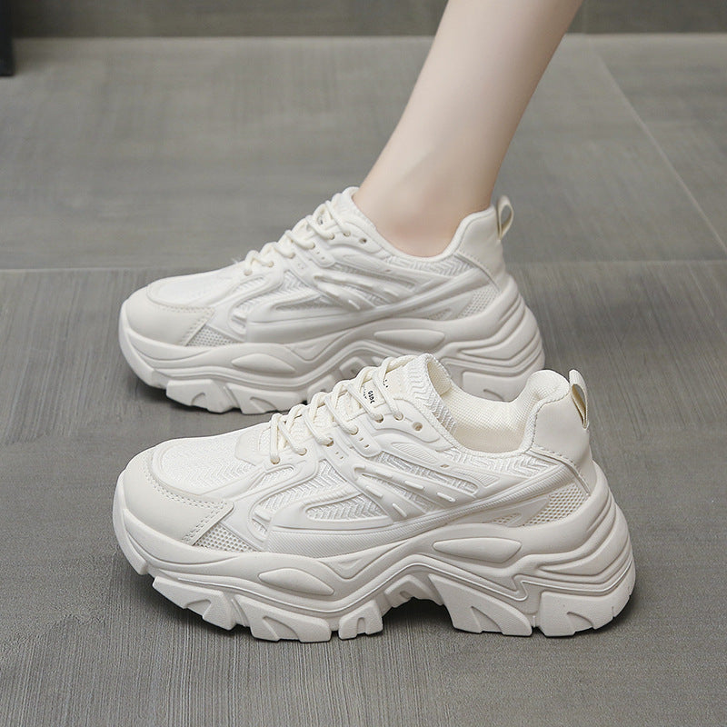 Women’s Thick Bottom Breathable White Sneakers – Air Mesh Platform Casual Shoes