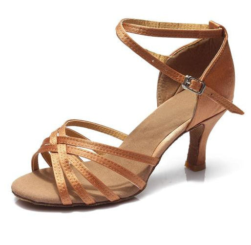 Indoor Satin Latin Dance Shoes – Breathable Ballroom Salsa Practice Footwear for Women