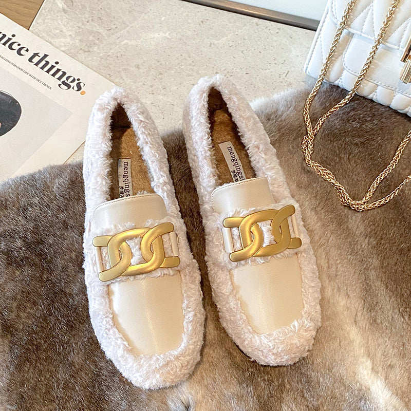 Women’s Thick Soled Ladybird Cotton Shoes – New Autumn Winter Style, Warm Slip-On Casual Flats